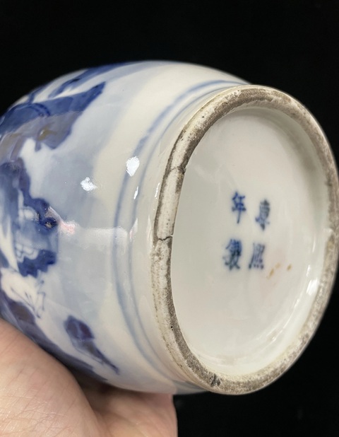 古玩陶瓷青花洞石芭蕉美女人物故事紋葫蘆瓶真品鑒賞圖