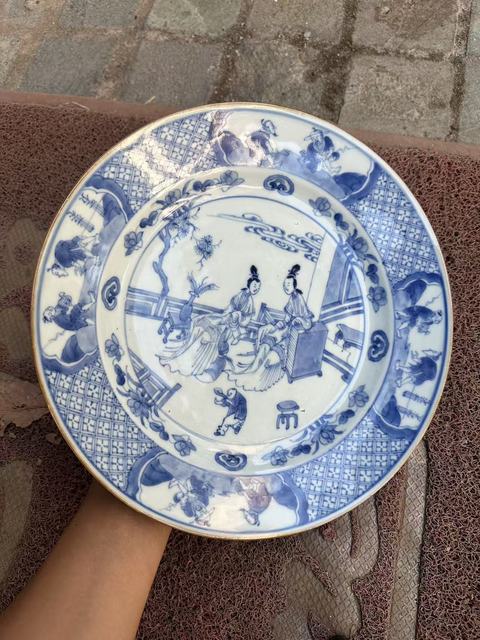 古玩陶瓷青花人物故事盤真品鑒賞圖