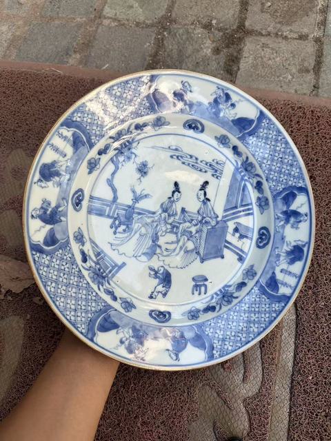 古玩陶瓷青花人物故事盤真品鑒賞圖