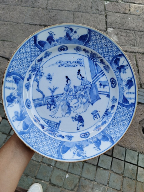 古玩陶瓷青花人物故事盤真品鑒賞圖