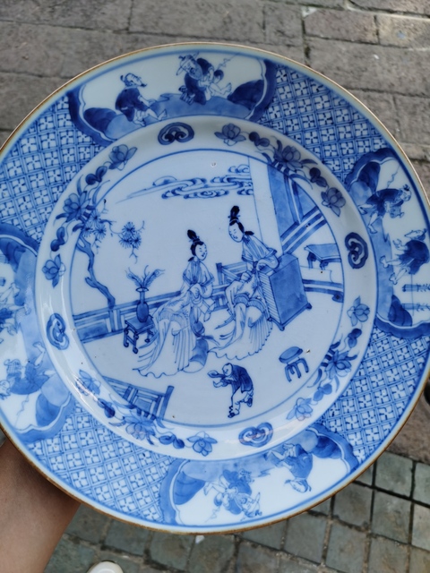 古玩陶瓷青花人物故事盤真品鑒賞圖