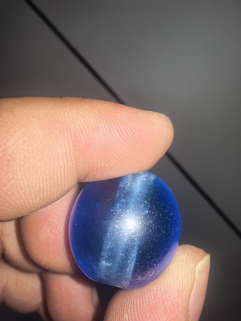 古玩玉器藍寶石色琉璃帽頂真品鑒賞圖