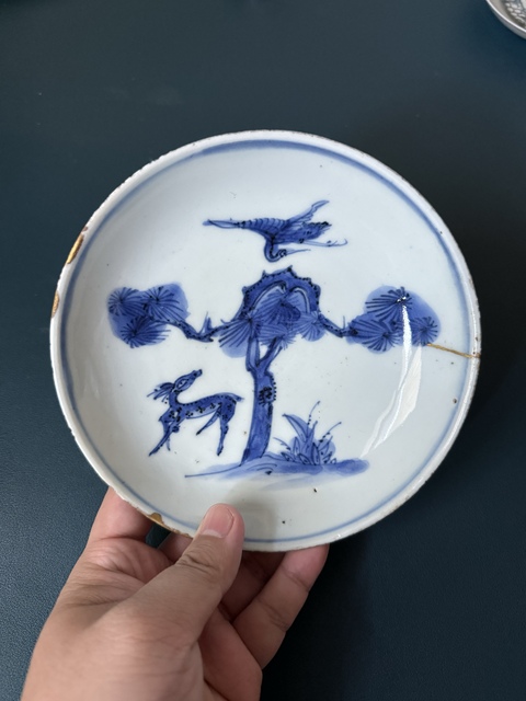古玩陶瓷明·天啟雅字款鶴鹿同春青花盤拍賣,當前價格1280元