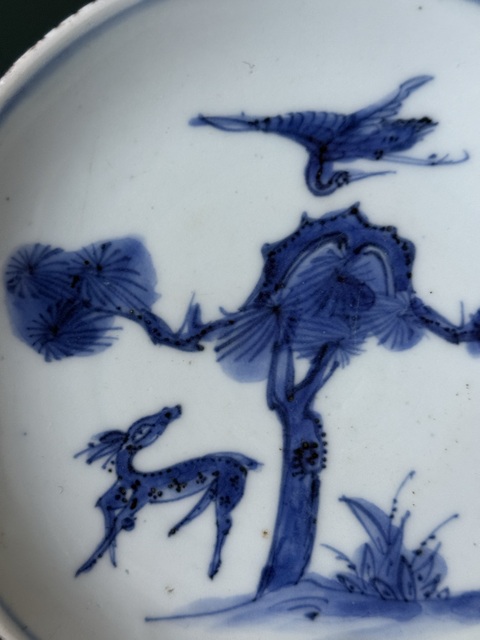 古玩陶瓷明·天啟雅字款鶴鹿同春青花盤拍賣,當前價格1280元
