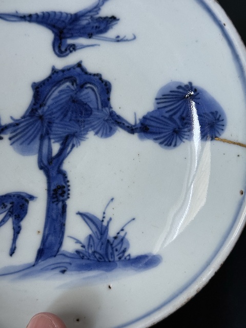 古玩陶瓷明·天啟雅字款鶴鹿同春青花盤拍賣,當前價格1280元