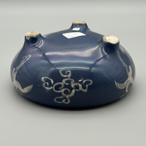 古玩陶瓷萬歷祭藍堆白三足爐真品鑒賞圖