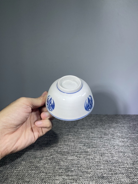 古玩陶瓷晚清民國.青花團鶴紋茶碗拍賣，當前價格0元
