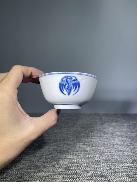 古玩陶瓷晚清民國.青花團鶴紋茶碗拍賣，當前價格0元