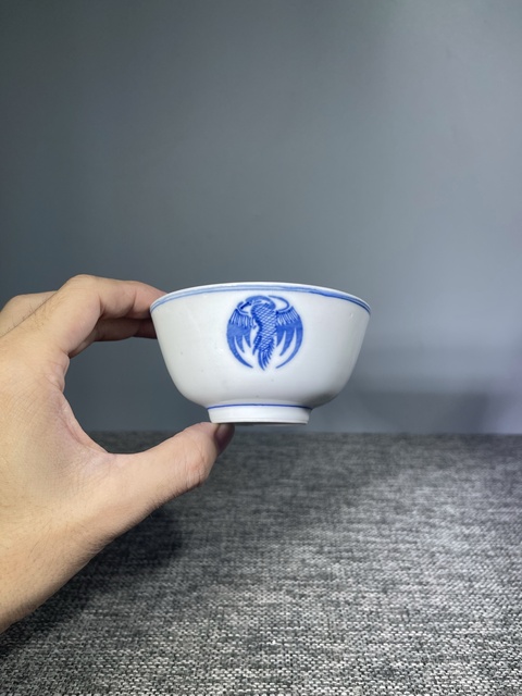 古玩陶瓷晚清民國.青花團鶴紋茶碗拍賣，當前價格0元