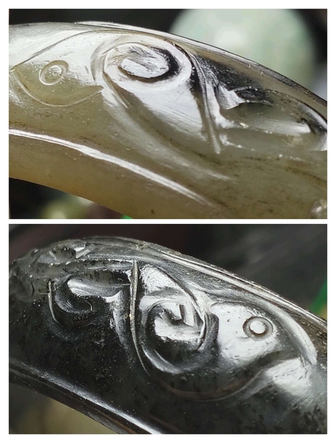 古玩玉器岫玉雕“螭龍紋手鐲”真品鑒賞圖