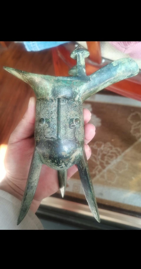 古玩銅器饕餮紋青銅爵真品鑒賞圖