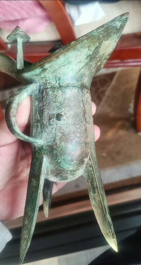 古玩銅器饕餮紋青銅爵真品鑒賞圖