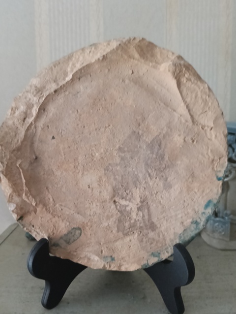古玩陶瓷孔雀藍釉印花龍紋瓦當真品鑒賞圖