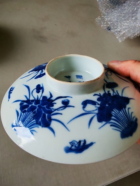 古玩陶瓷青花蓮池鴛鴦紋蓋碗拍賣,當前價格398元