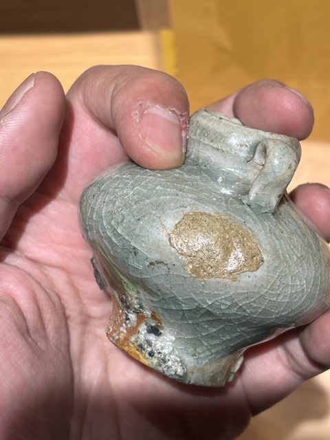 古玩陶瓷龍泉青瓷綠彩雙系罐真品鑒賞圖