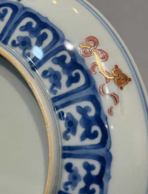 古玩陶瓷青花粉彩鳳凰牡丹紋盤真品鑒賞圖