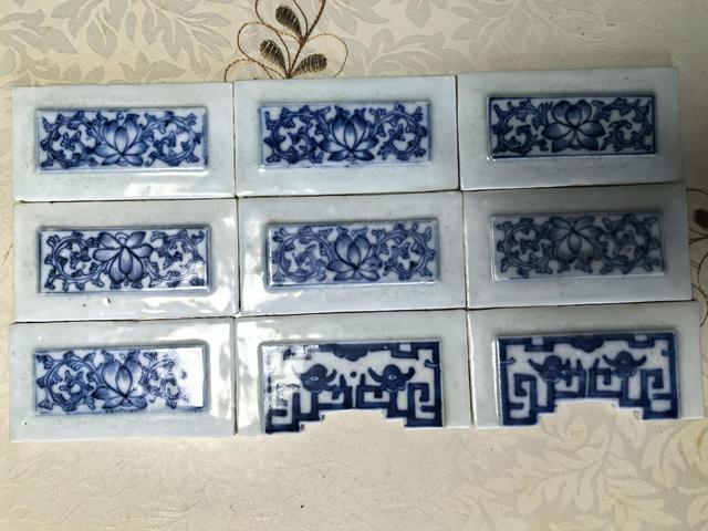 古玩陶瓷青花夔龍紋瓷版真品鑒賞圖