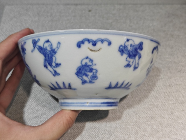 古玩陶瓷青花嬰戲人物紋碗真品鑒賞圖