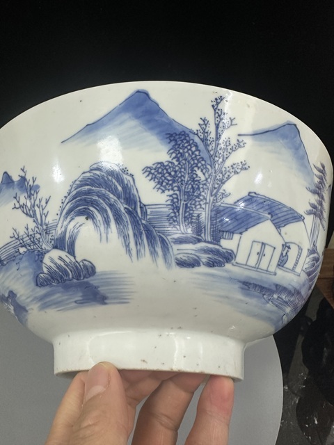 古玩陶瓷青花山水通景紋大碗真品鑒賞圖