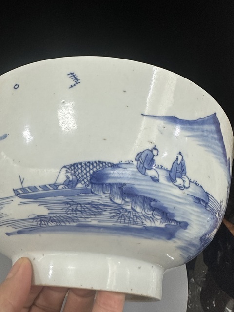 古玩陶瓷青花山水通景紋大碗真品鑒賞圖