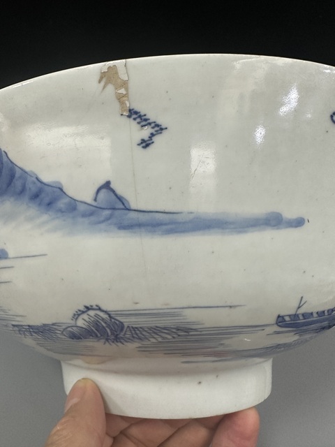 古玩陶瓷青花山水通景紋大碗真品鑒賞圖