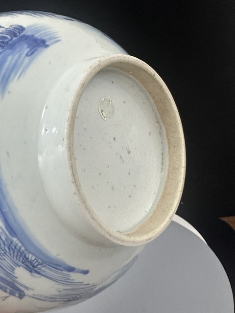 古玩陶瓷青花山水通景紋大碗真品鑒賞圖