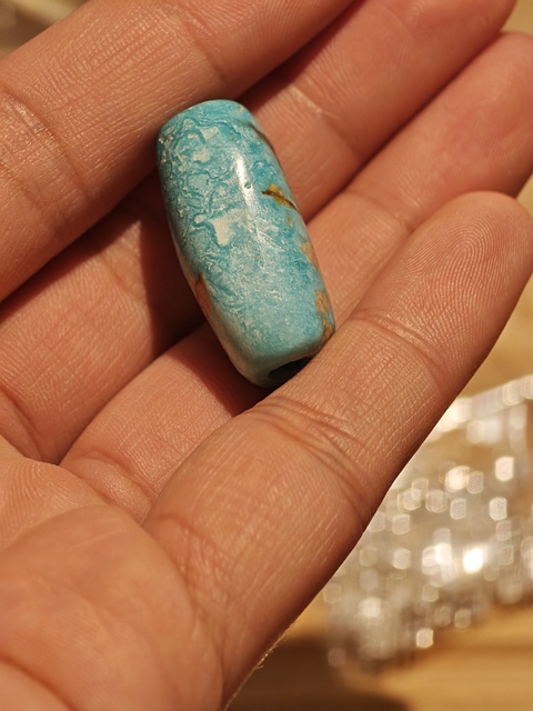 古玩玉器仿古松石管珠真品鑒賞圖
