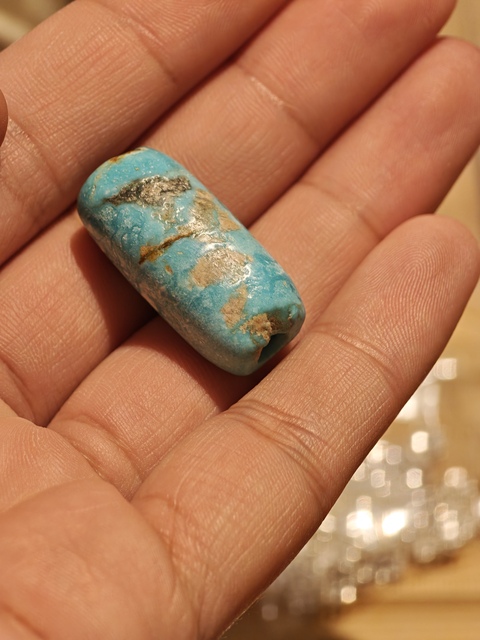 古玩玉器仿古松石管珠真品鑒賞圖