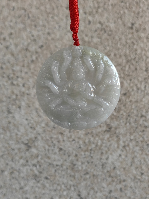 古玩玉器天然翡翠雕“千手觀音”牌真品鑒賞圖