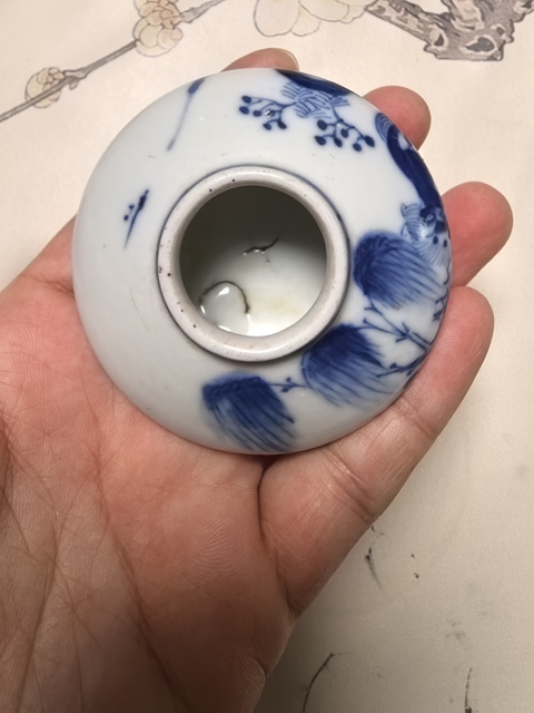 古玩陶瓷青花柳蔭雙駿圖水盂真品鑒賞圖