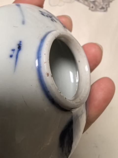 古玩陶瓷青花柳蔭雙駿圖水盂真品鑒賞圖