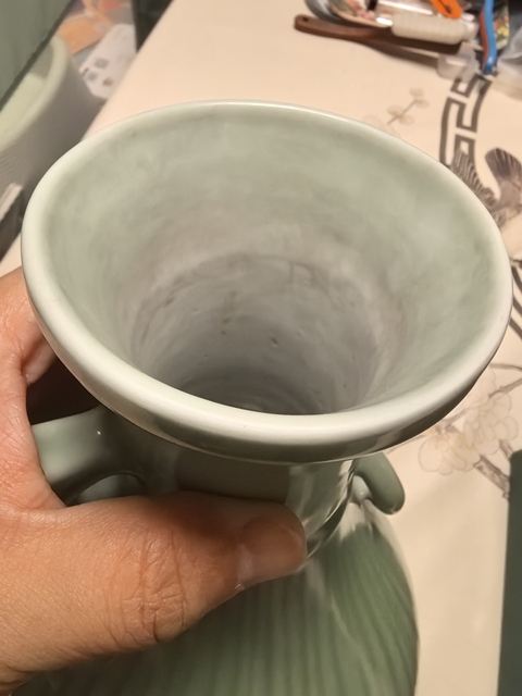 古玩陶瓷青釉雙耳盤口瓶拍賣，當前價格800元