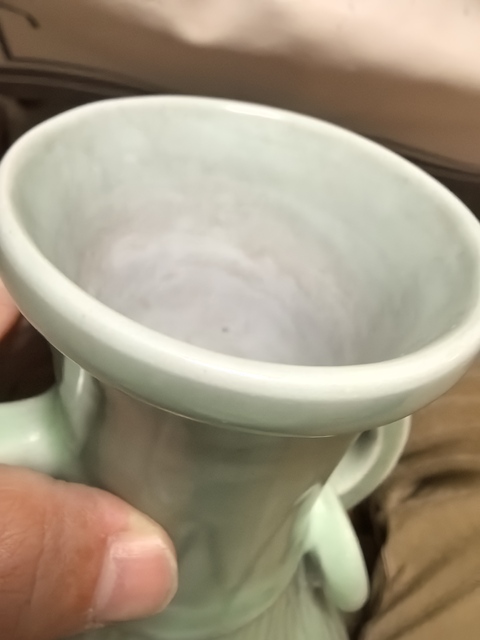 古玩陶瓷青釉雙耳盤口瓶拍賣，當前價格800元