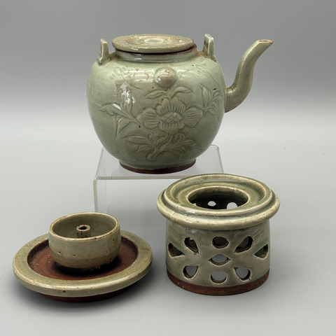 古玩陶瓷龍泉窯系青釉提梁壺真品鑒賞圖