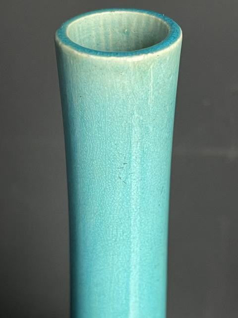 古玩陶瓷孔雀蘭釉膽瓶真品鑒賞圖