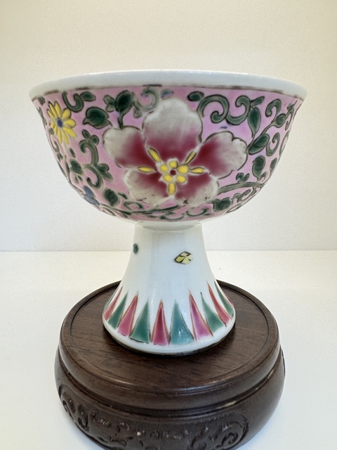 古玩陶瓷清雍正 粉彩花卉紋高足杯（無刃刀親手鑒定）拍賣，當前價格23800元