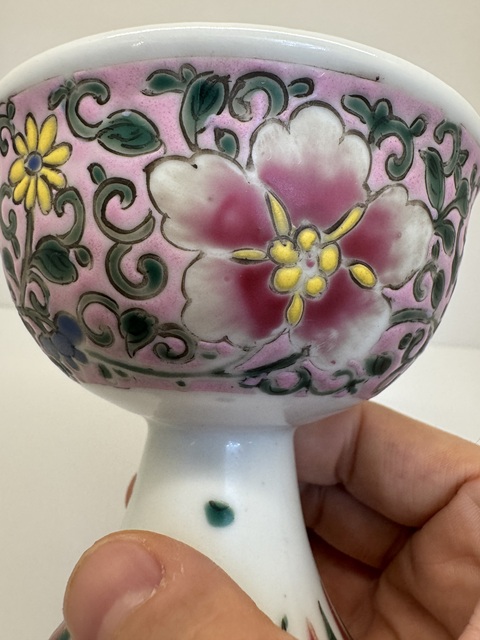 古玩陶瓷清雍正 粉彩花卉紋高足杯（無刃刀親手鑒定）拍賣，當前價格23800元