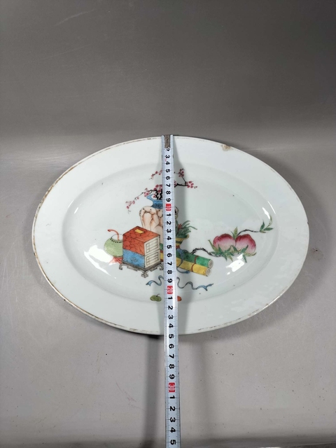 古玩陶瓷粉彩博古圖折沿盤真品鑒賞圖