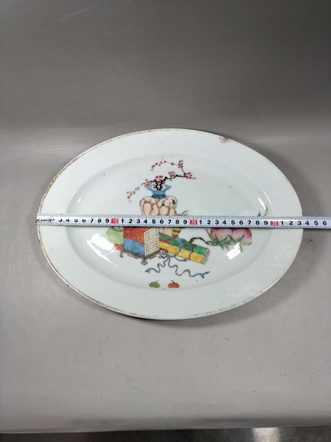 古玩陶瓷粉彩博古圖折沿盤真品鑒賞圖
