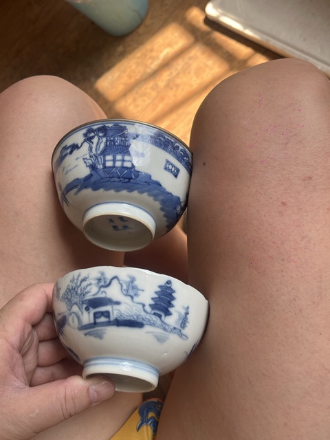 古玩陶瓷青花山水人物花口杯真品鑒賞圖