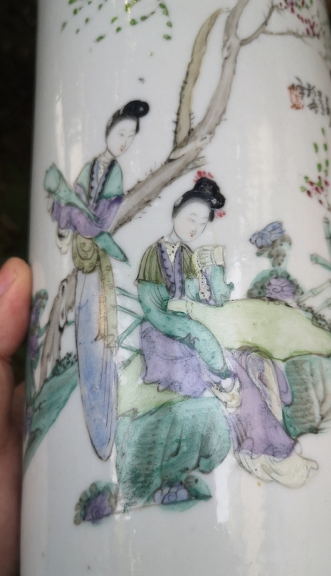 古玩陶瓷粉彩人物故事紋帽筒真品鑒賞圖