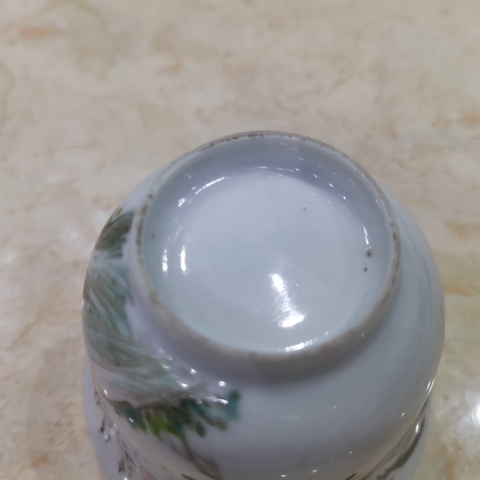 古玩陶瓷淺絳彩花鳥詩文杯真品鑒賞圖
