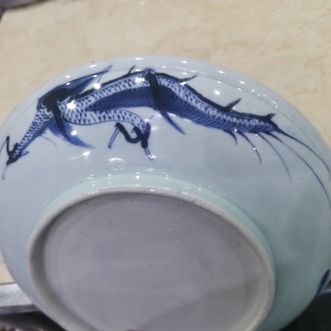 古玩陶瓷乾隆青花過墻龍紋盤拍賣,當前價格3200元