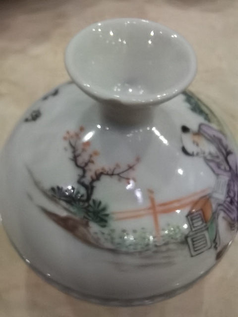 古玩陶瓷淺絳彩人物故事紋蓋缸真品鑒賞圖