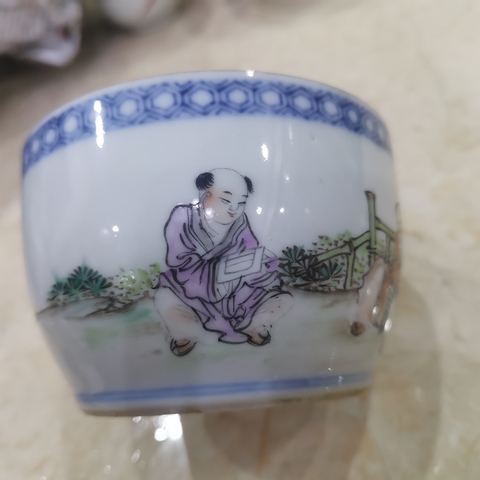 古玩陶瓷淺絳彩人物故事紋蓋缸真品鑒賞圖