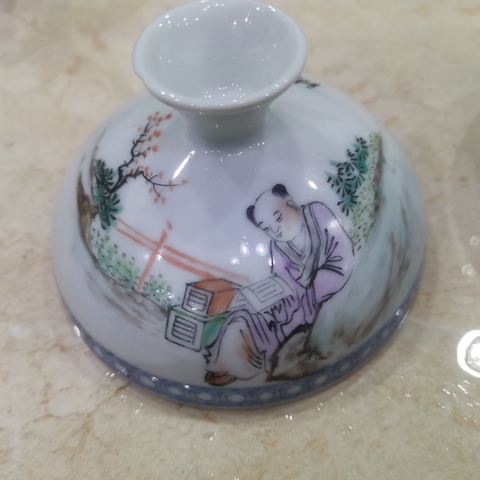 古玩陶瓷淺絳彩人物故事紋蓋缸真品鑒賞圖