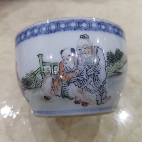 古玩陶瓷淺絳彩人物故事紋蓋缸真品鑒賞圖