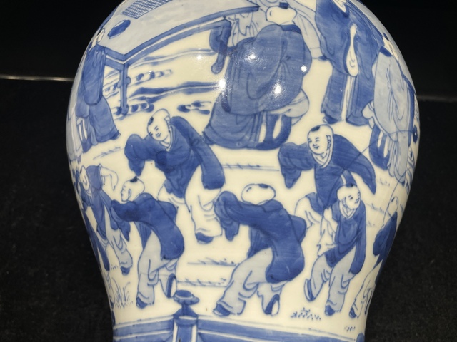 古玩陶瓷嬰戲紋青花將軍罐真品鑒賞圖