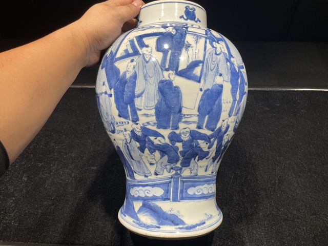 古玩陶瓷嬰戲紋青花將軍罐真品鑒賞圖