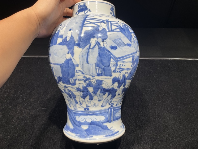 古玩陶瓷嬰戲紋青花將軍罐真品鑒賞圖